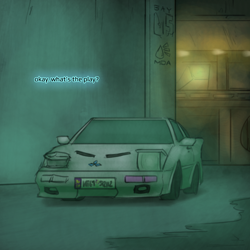 Size: 800x800 | Tagged: safe, artist:captainhoers, the sunjackers, canterlot, car, cyberpunk, new canterlot