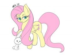 Size: 1300x1000 | Tagged: safe, artist:melliedraws, derpibooru import, fluttershy, pegasus, pony, rabbit, animal, newbie artist training grounds, simple background, solo, white background