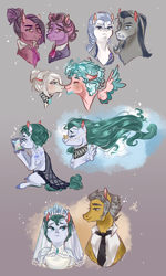 Size: 1200x2000 | Tagged: safe, artist:bunnari, cloudy quartz, igneous rock pie, oc, oc:alabaster stone, oc:cloud puff, oc:feldspar granite, oc:immaculate quartz, oc:milky quartz, earth pony, pegasus, pony, clothes, dress, female, granny pie, male, mare, nana pinkie, stallion, wedding dress, younger