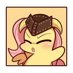 Size: 500x500 | Tagged: safe, artist:php56, derpibooru import, edit, fluttershy, pegasus, pony, :o, chibi, cropped, cute, dovahshy, eyes closed, female, hat, helmet, horned helmet, open mouth, shyabetes, solo