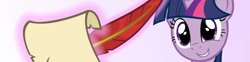 Size: 2719x678 | Tagged: safe, twilight sparkle, banner, header, magic, paper, quill, solo