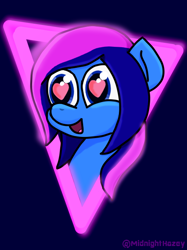 Size: 472x630 | Tagged: safe, artist:midnight haze, neon lights, oc, oc only, oc:midnight haze, pegasus, pony, glowing mane, heart eyes, retro, retrowave, solo, wingding eyes