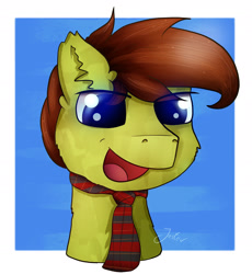 Size: 2052x2231 | Tagged: safe, artist:jesterpi, oc, oc:apple hooves, earth pony, pony, abstract background, glow, happy, necktie, profile pic, smiling, tartan