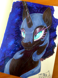 Size: 720x960 | Tagged: safe, artist:daryaberry, nightmare moon, alicorn, pony, bust, cute, female, mare, portrait, traditional art