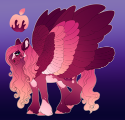 Size: 3270x3154 | Tagged: safe, artist:turnipberry, oc, oc only, oc:apple glow, pegasus, pony, blue background, commission, cutie mark, dappled, female, long mane, magical lesbian spawn, mare, offspring, parent:applejack, parent:fluttershy, parents:appleshy, simple background, solo