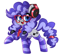 Size: 816x719 | Tagged: safe, artist:techycutie, oc, oc only, oc:cinnabyte, adorkable, bandana, clothes, cute, dork, gaming headset, glasses, happy, headset, smiling, socks, solo, striped socks