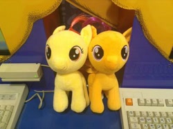 Size: 400x299 | Tagged: safe, artist:matthewbro1, apple bloom, scootaloo, earth pony, pegasus, pony, build-a-bear, photo, plushie