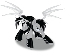 Size: 2732x2195 | Tagged: safe, artist:geekladd, oc, oc only, oc:gizmo, fallout equestria, amputee, artificial wings, augmented, battle pose, prosthetic limb, prosthetic wing, prosthetics, simple background, solo, transparent background, wings