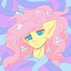 Size: 1520x1520 | Tagged: safe, artist:jackselit, derpibooru import, fluttershy, pegasus, pony, bust, colored sketch, flower, flower in hair, portrait