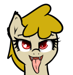 Size: 341x351 | Tagged: safe, artist:neuro, oc, oc only, oc:artemis sparkshower, pegasus, vampire, bedroom eyes, bust, everyday life with guardsmares, fangs, female, guardsmare, mare, portrait, red eyes, royal guard, simple background, tongue out, transparent background