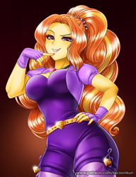 Size: 800x1042 | Tagged: safe, artist:racoonsan, color edit, edit, editor:drakeyc, adagio dazzle, equestria girls, adagiazonga dazzle, breasts, cleavage, clothes, colored, confident, curvy, female, fingerless gloves, gem, gloves, hand on hip, hips, hourglass figure, jewelry, looking at you, looking down, necklace, raised eyebrow, sexy, siren gem, skin color edit, smiling, smug, smugio dazzle, solo, stupid sexy adagio dazzle