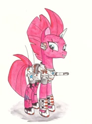 Size: 1280x1720 | Tagged: safe, artist:zocidem, tempest shadow, cyborg, pony, unicorn, armor, augmented, drawing, scar, solo, technology, traditional art, visor, weapon