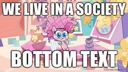 Size: 1200x675 | Tagged: safe, derpibooru import, edit, edited screencap, screencap, pinkie pie, earth pony, pony, my little pony: pony life, princess probz, spoiler:pony life s01e01, bottom text, caption, clown makeup, image macro, joker (2019), pinkie joker, text, the joker, we live in a society