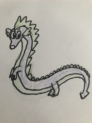 Size: 3024x4032 | Tagged: safe, artist:whistle blossom, spike, dragon, chinese dragon, looking at you, male, marker drawing, simple background, solo, traditional art, white background