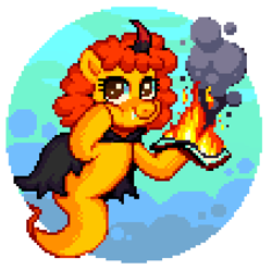 Size: 637x632 | Tagged: safe, oc, oc only, oc:pipadeaxkor, demon, demon pony, original species, colt quest, fire, freedom, pixel art, simple background, white background