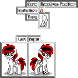 Size: 400x400 | Tagged: safe, oc, oc only, oc:spectrum feather, pegasus, pony, cutie mark, male, pixel art, pony town, reference sheet, simple background, solo, sprite, transparent background