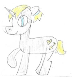 Size: 680x732 | Tagged: safe, artist:ptitemouette, oc, oc:golden heart, unicorn, magical gay spawn, offspring, parent:fancypants, parent:prince blueblood, parents:fancyblood, traditional art