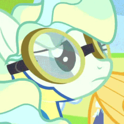 Size: 370x370 | Tagged: safe, screencap, vapor trail, pegasus, pony, top bolt, animated, annoyed, clothes, cropped, female, gif, goggles, male, mare, mountain haze, reversed, sneer, solo focus, stallion, unamused, uniform, vapor trail is not amused, wonderbolt trainee uniform