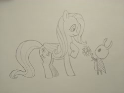 Size: 4096x3072 | Tagged: safe, artist:pianocube, derpibooru import, fluttershy, pegasus, pony, atg 2020, flower, hollow knight, newbie artist training grounds, pencil drawing, traditional art