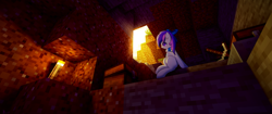 Size: 3440x1440 | Tagged: safe, artist:jerryenderby, oc, earth pony, cave, chest, clothes, commission, minecart, minecraft, mineshaft, pickaxe, scarf, sitting, torch