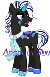 Size: 2600x4000 | Tagged: safe, artist:lazuli, oc, oc only, pony, unicorn, clothes, hoof polish, horn, looking back, makeup, male, open mouth, running makeup, scarf, simple background, solo, stallion, unicorn oc, watermark, white background