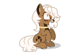 Size: 3400x2300 | Tagged: safe, artist:lazuli, oc, oc only, earth pony, pony, choker, earth pony oc, open mouth, simple background, sittinh, smiling, transparent background, unshorn fetlocks, wide eyes