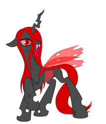 Size: 1200x1400 | Tagged: safe, artist:nyinxdelune, oc, oc only, oc:nyinx d'lune, changeling queen, changeling queen oc, red changeling, red eyes, red mane, red tail, red wings, simple background, solo, transparent background