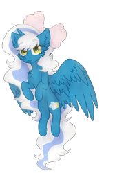 Size: 408x612 | Tagged: safe, artist:brendalobinha, oc, oc only, oc:fleurbelle, alicorn, pony, adorabelle, cheek fluff, chest fluff, cute, ear fluff, flying, looking at you, ocbetes, ribbon, simple background, solo, transparent background, wings