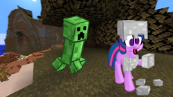 Size: 2000x1125 | Tagged: safe, artist:llamalauncher, twilight sparkle, pony, armor, atg 2020, creeper, iron, minecraft, newbie artist training grounds, oblivious, tongue out