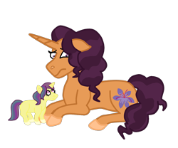 Size: 1200x1000 | Tagged: safe, artist:crownofslime, saffron masala, oc, unicorn, babyverse, female, filly, foal, mother and child, mother and daughter, next generation, offspring, parent and child, parent:rainbow dash, parent:saffron masala, parents:saffrondash, simple background, transparent background