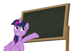 Size: 4380x3057 | Tagged: safe, alternate version, artist:sollace, derpibooru exclusive, twilight sparkle, twilight sparkle (alicorn), alicorn, pony, the hooffields and mccolts, .svg available, chalkboard, cute, female, looking back, mare, open mouth, pointing, simple background, smiling, solo, template, transparent background, twiabetes, vector