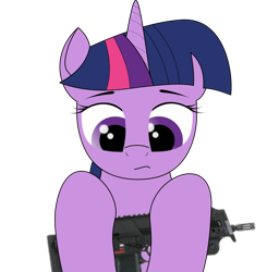 Size: 668x683 | Tagged: safe, artist:zocidem, twilight sparkle, alicorn, pony, gun, heckler and koch, mp7, simple background, solo, submachinegun, transparent background, vector, weapon