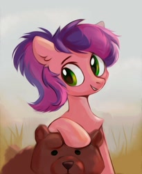 Size: 900x1100 | Tagged: safe, artist:raily, oc, bear, earth pony, pony, grass, smiling