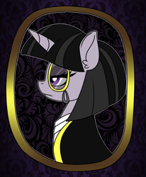 Size: 1670x2030 | Tagged: safe, artist:ladylullabystar, oc, oc:velvet rose, pony, unicorn, bust, clothes, monocle, portrait, solo