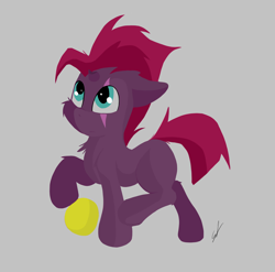 Size: 3376x3336 | Tagged: safe, artist:groomlake, fizzlepop berrytwist, tempest shadow, pony, unicorn, ball, broken horn, clothes, colored, female, filly, horn, looking up, sad, sad face, simple, simple background, solo
