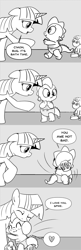Size: 896x2768 | Tagged: safe, artist:mamatwilightsparkle, smarty pants, spike, twilight sparkle, dragon, pony, unicorn, baby, baby spike, comic, cute, dialogue, diaper, forgiven, heart, hug, looking back, mama twilight, mama twilight sparkle, monochrome, roleplaying, spikabetes, tumblr, younger