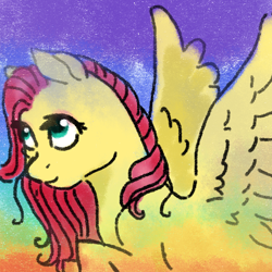 Size: 512x512 | Tagged: safe, artist:69beas, derpibooru import, fluttershy, pegasus, pony, cute, digital art, shyabetes, smiling, solo, spread wings, wings