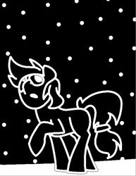 Size: 1080x1400 | Tagged: safe, artist:skookz, oc, oc only, earth pony, pony, abstract background, dark background, hairband, in awe, night, raised hoof, scrunchie, simple background, snow, solo, unnamed oc, walking