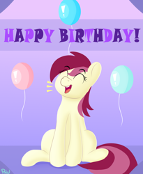 Size: 1800x2200 | Tagged: safe, artist:ponyxwright, roseluck, earth pony, pony, balloon, cute, cuteluck, happy birthday, solo