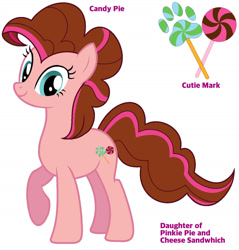 Size: 1604x1680 | Tagged: safe, artist:paolahedgehog, oc, oc:candy pie, earth pony, offspring, parent:cheese sandwich, parent:pinkie pie, parents:cheesepie, reference sheet, solo