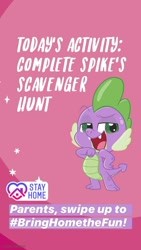 Size: 750x1333 | Tagged: safe, spike, dragon, my little pony: pony life, bringhomethefun, coronavirus, covid-19, instagram story, official, solo, text