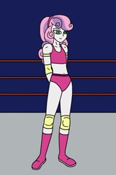 Size: 952x1434 | Tagged: safe, artist:avispaneitor, sweetie belle, equestria girls, belly button, boots, boxing ring, clothes, shoes, shorts, sports, wrestling