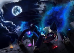 Size: 1280x909 | Tagged: safe, artist:bastet-catmew, nightmare moon, pony, element of honesty, element of laughter, element of loyalty, element of magic, moon, solo