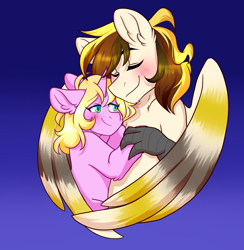 Size: 3000x3079 | Tagged: safe, artist:twisted-sketch, oc, oc only, oc:silent flight, oc:valencia equi, unicorn, blushing, cuddling, happy, hoof hold, horn, shipping, talons, unicorn oc