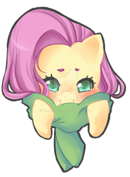 Size: 900x1230 | Tagged: safe, artist:vainisart, derpibooru import, fluttershy, pegasus, pony, blushing, bust, clothes, cute, deviantart watermark, female, looking at you, mare, obtrusive watermark, portrait, scarf, shyabetes, simple background, solo, transparent background, watermark