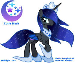 Size: 976x826 | Tagged: safe, artist:paolahedgehog, oc, oc:midnight luna, alicorn, offspring, parent:king sombra, parent:princess luna, parents:lumbra, reference sheet, solo