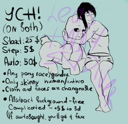 Size: 700x680 | Tagged: safe, oc, anthro, human, pony, advertisement, any gender, any species, canon x oc, commission, friendship, hug, sketch, your character here