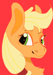 Size: 1000x1414 | Tagged: safe, artist:inkspots, derpibooru exclusive, derpibooru import, applejack, earth pony, pony, bust, chest fluff, female, portrait, red background, simple background, solo