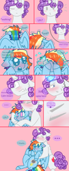 Size: 1440x3560 | Tagged: safe, artist:shinningblossom12, oc, oc only, oc:alex, oc:rainbow sky, pegasus, pony, unicorn, comic, crying, d:, dialogue, eyes closed, gay, horn, hug, male, next generation, not rainbow dash, not rarity, oc x oc, open mouth, parent:rainbow dash, parent:rarity, pegasus oc, shipping, stallion, unicorn oc, wings