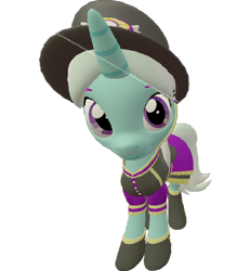 Size: 666x720 | Tagged: safe, artist:topsangtheman, cornetta, pony, unicorn, 3d, clothes, hat, looking at you, simple background, solo, source filmmaker, transparent background, uniform